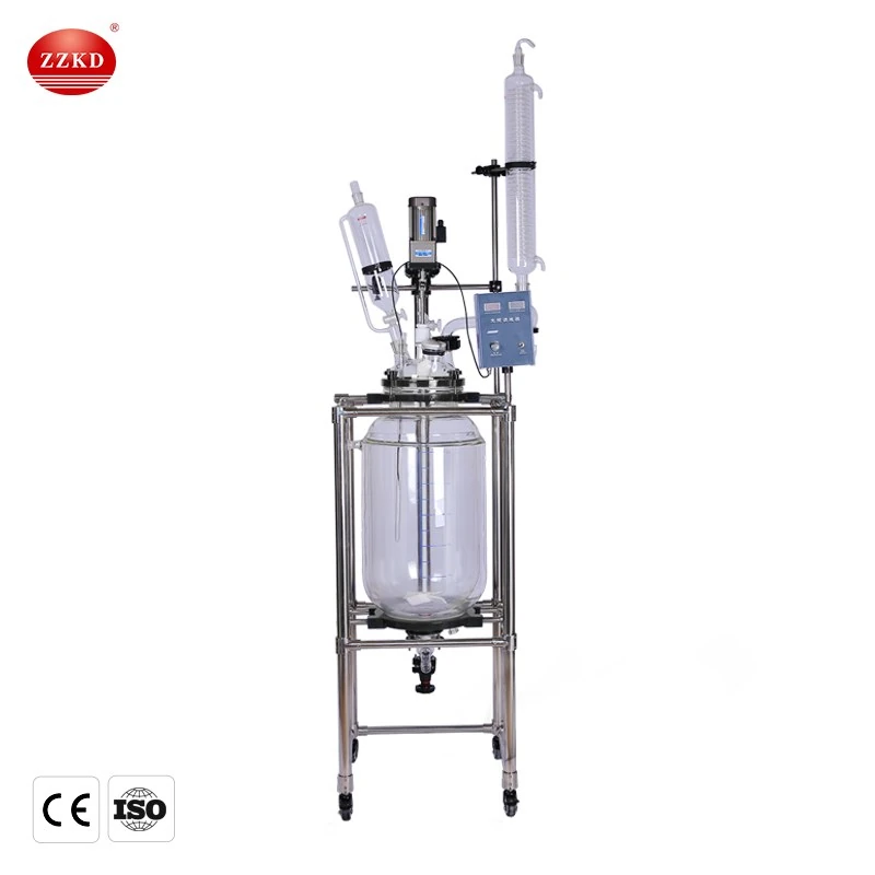 10L-100L double layer wall borosilicate glass reactor